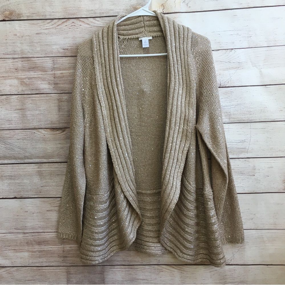 CHICOS‎ WATERFALL CARDIGAN SWEATER IN METALLIC GOLD